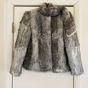VTG Hollywood Regency Rabbit Fox Fur Silk lined Crop Glam old money coat S
